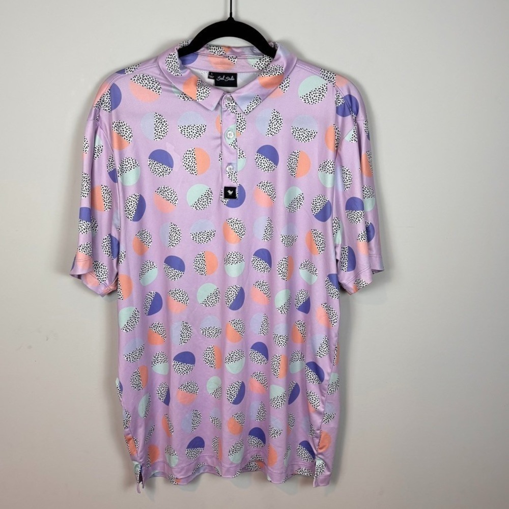 Bad Birdie 90's Circles Pink Performance Golf Polo Mens size Large Colorful Cool